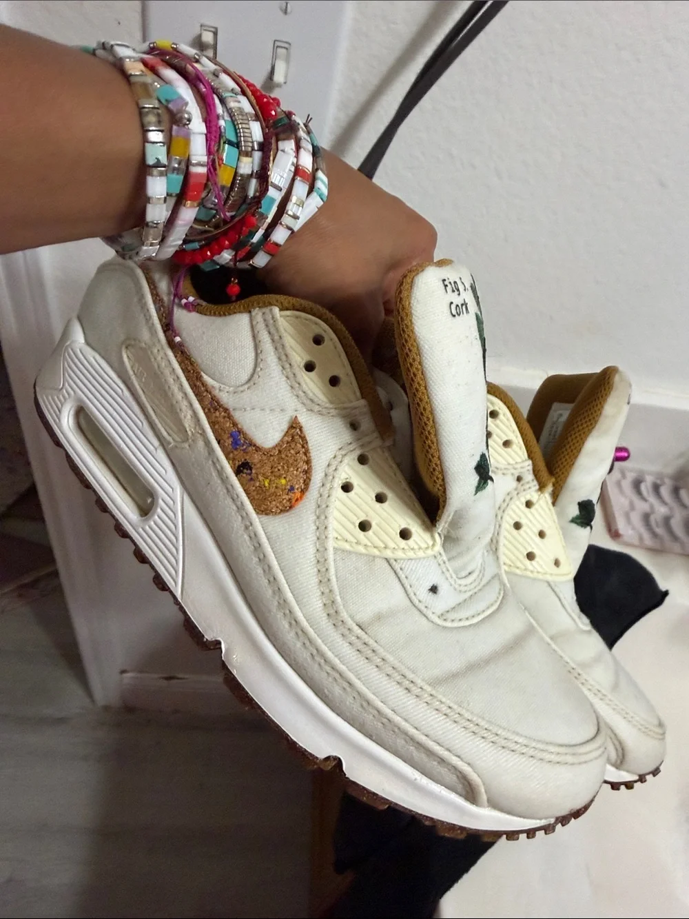 Kids White and Brown Floral Accent Athletic Sneakers